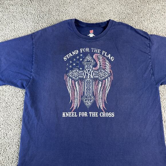Yankees Stand For The Flag Shirt Mens 2XL Blue Hanes Patriotic Cross Graphic Tee - Picture 3 of 11